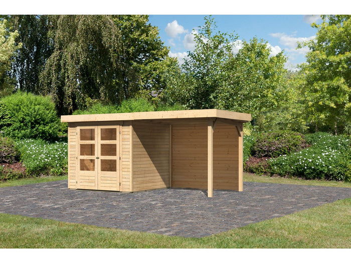 Karibu Gartenhaus Askola 2 mit Anbaudach 2,40 m, Rückwand