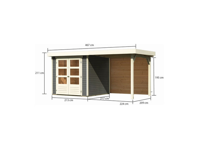 Karibu Gartenhaus Askola 2 mit Anbaudach 2,40 m, Rückwand terragrau