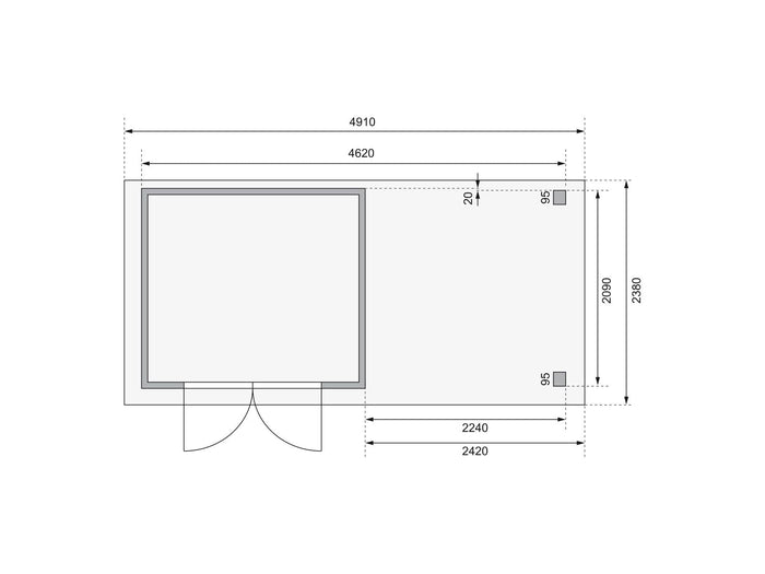 Karibu Gartenhaus Askola 3 mit Anbaudach 2,4 m mit Lamellenwänden