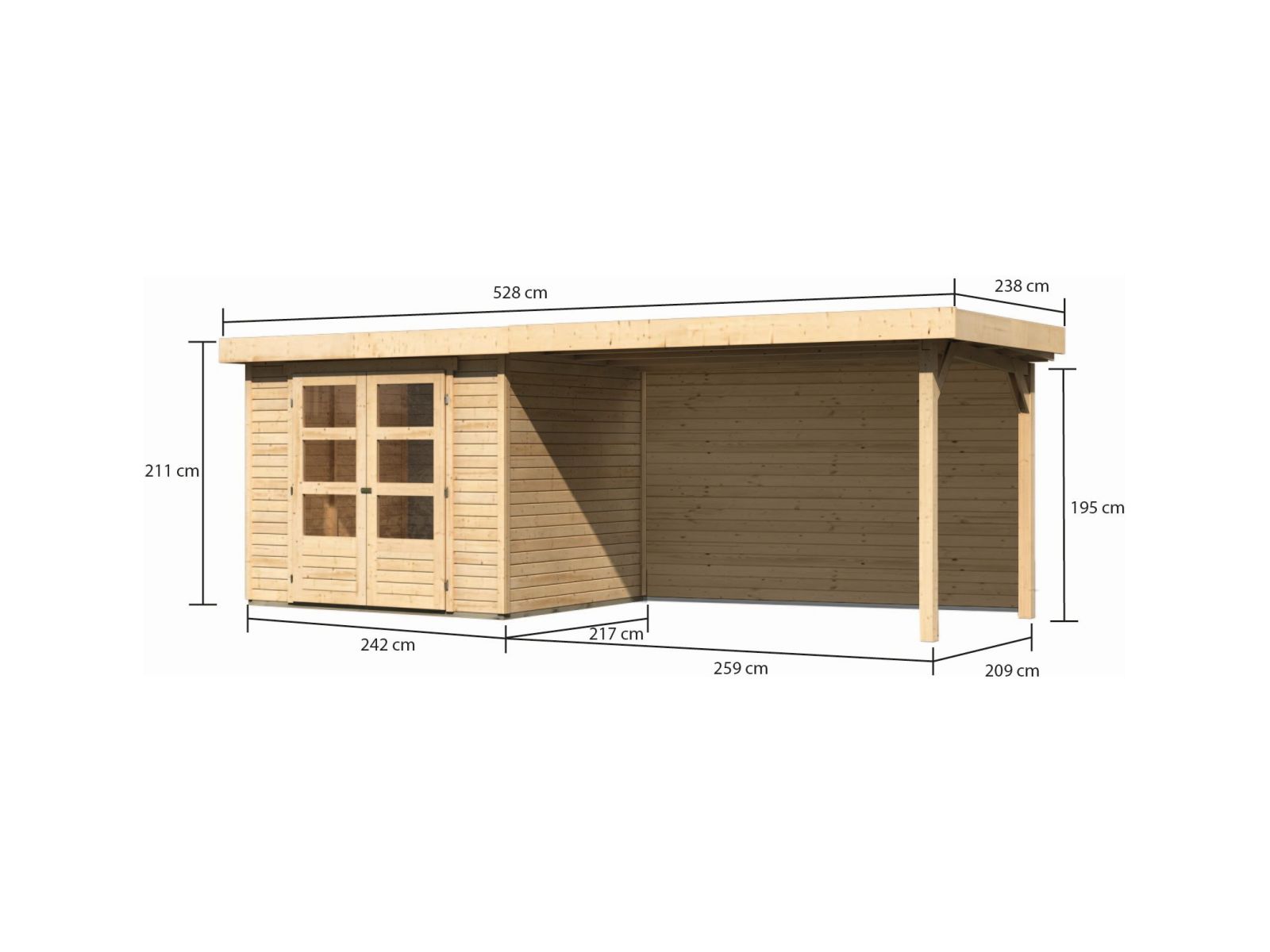 Karibu Gartenhaus Askola 3 mit Anbaudach 2,80 m, Rückwand