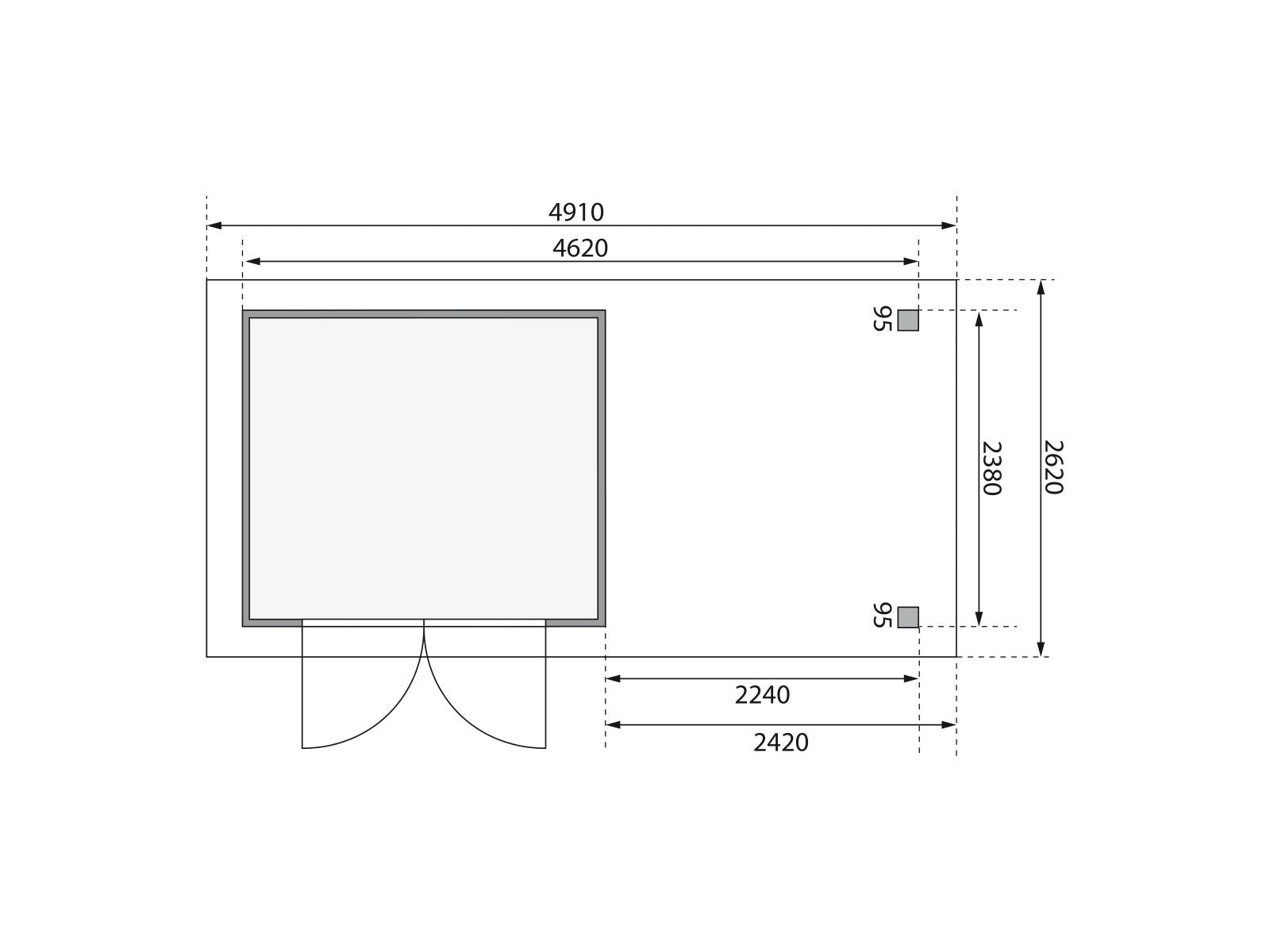 Karibu Gartenhaus Askola 3,5 mit Anbaudach 2,4 m, Rückwand