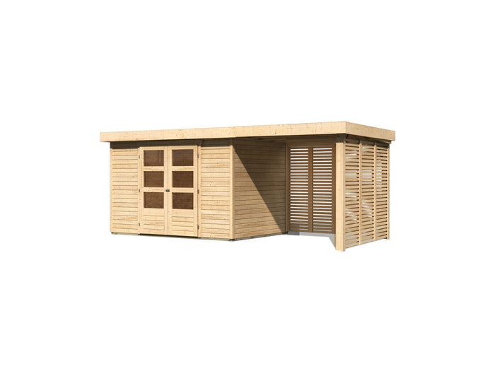 Karibu Gartenhaus Askola 4 mit Anbaudach 2,4 m, Lamellenwände