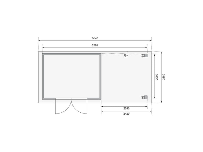 Karibu Gartenhaus Askola 4 mit Anbaudach 2,4 m, Lamellenwände