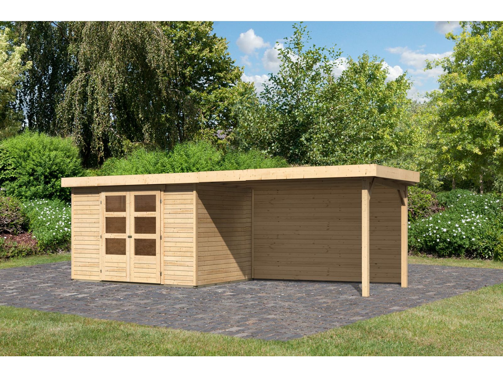 Karibu Gartenhaus Askola 4 mit Anbaudach 2,8 m, Rückwand