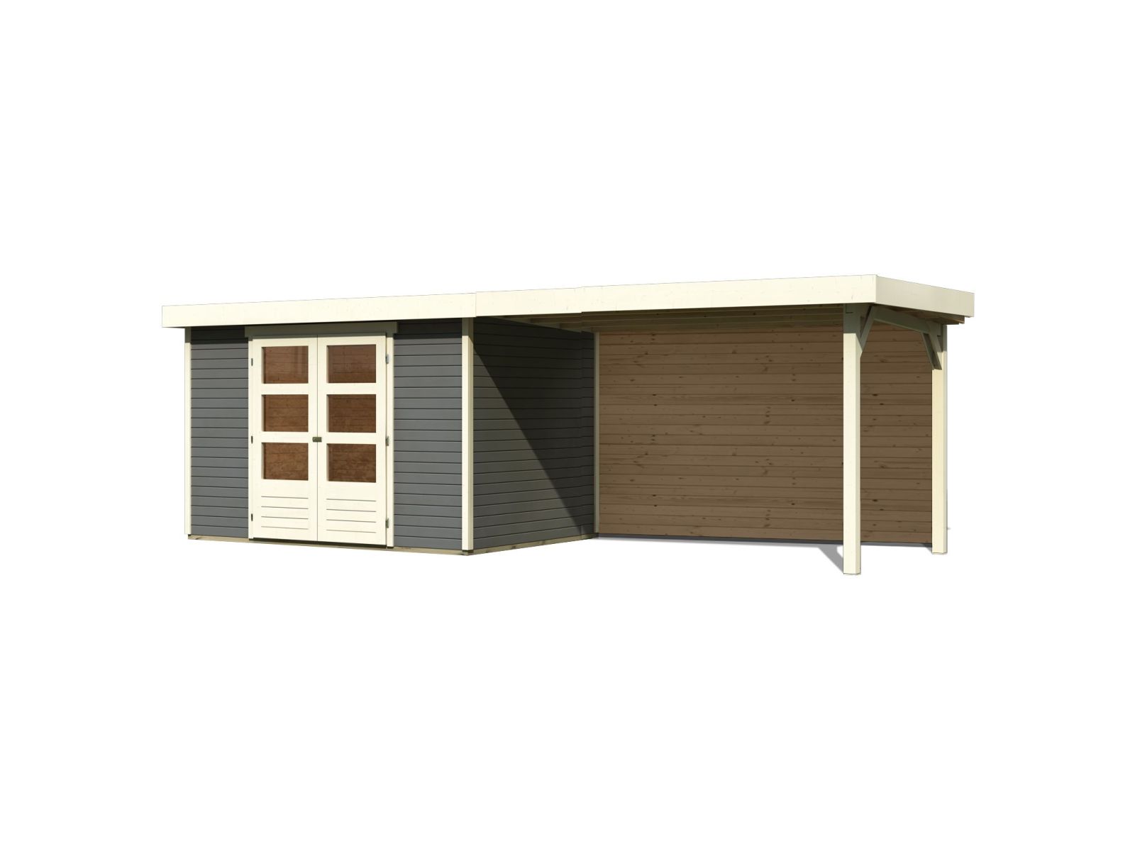 Karibu Gartenhaus Askola 4 mit Anbaudach 2,8 m mit Rückwand, terragrau