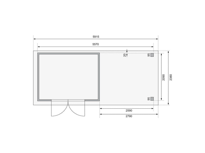 Karibu Gartenhaus Askola 4 mit Anbaudach 2,8 m mit Rückwand, terragrau