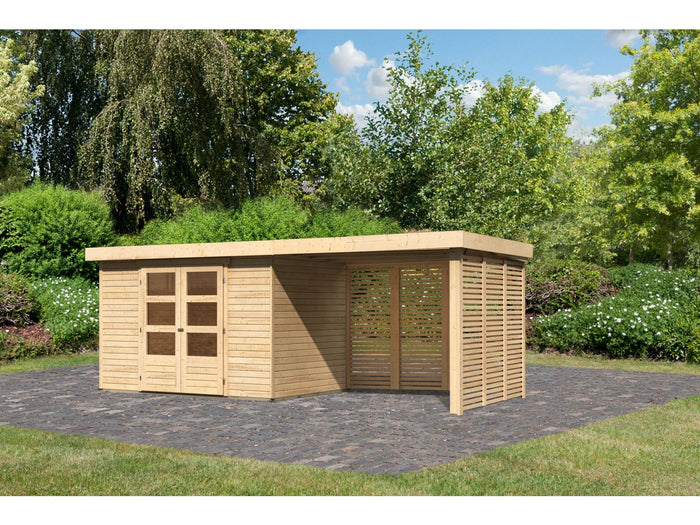 Karibu Gartenhaus Askola 4 mit Anbaudach 2,8 m, Lamellenwände