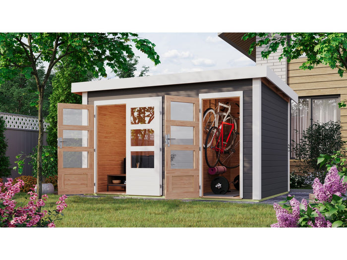 Karibu Gartenhaus Schönbuch 1,  38 mm 2-Raum-Haus - terragrau