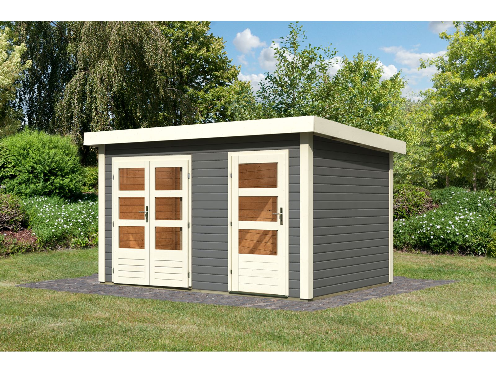 Karibu Gartenhaus Schönbuch 1,  38 mm 2-Raum-Haus - terragrau