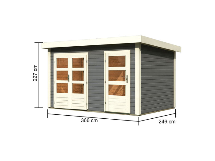 Karibu Gartenhaus Schönbuch 1,  38 mm 2-Raum-Haus - terragrau