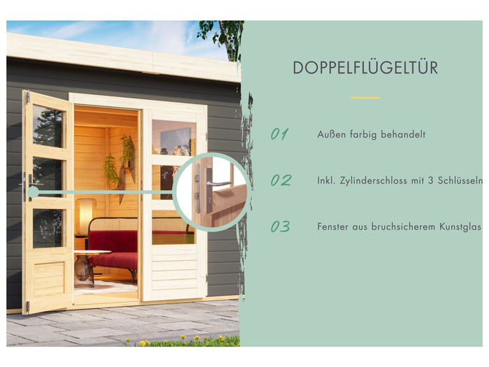 Karibu Gartenhaus Schönbuch 2 in terragrau 38 mm 2-Raum-Haus