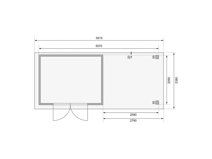 Karibu Gartenhaus Kerko 4 natur mit Anbaudach 2,80 m inkl. Rückwand
