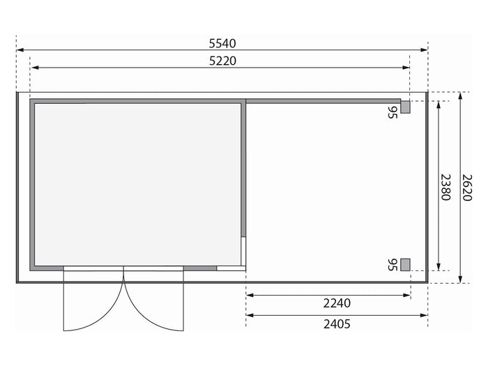 Karibu Gartenhaus Kerko 5 terragrau mit Anbaudach 2,40 m inkl. Rückwand