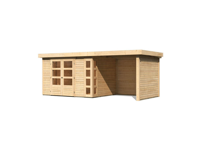 Karibu Gartenhaus Kerko 5 natur mit Anbaudach 2,40 m inkl. Seiten- und Rückwand