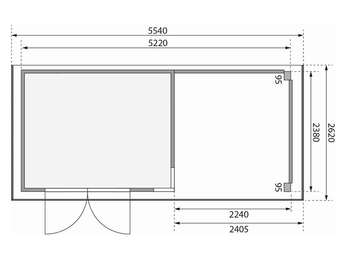 Karibu Gartenhaus Kerko 5 terragrau mit Anbaudach 2,40 m inkl. Seiten- und Rückwand