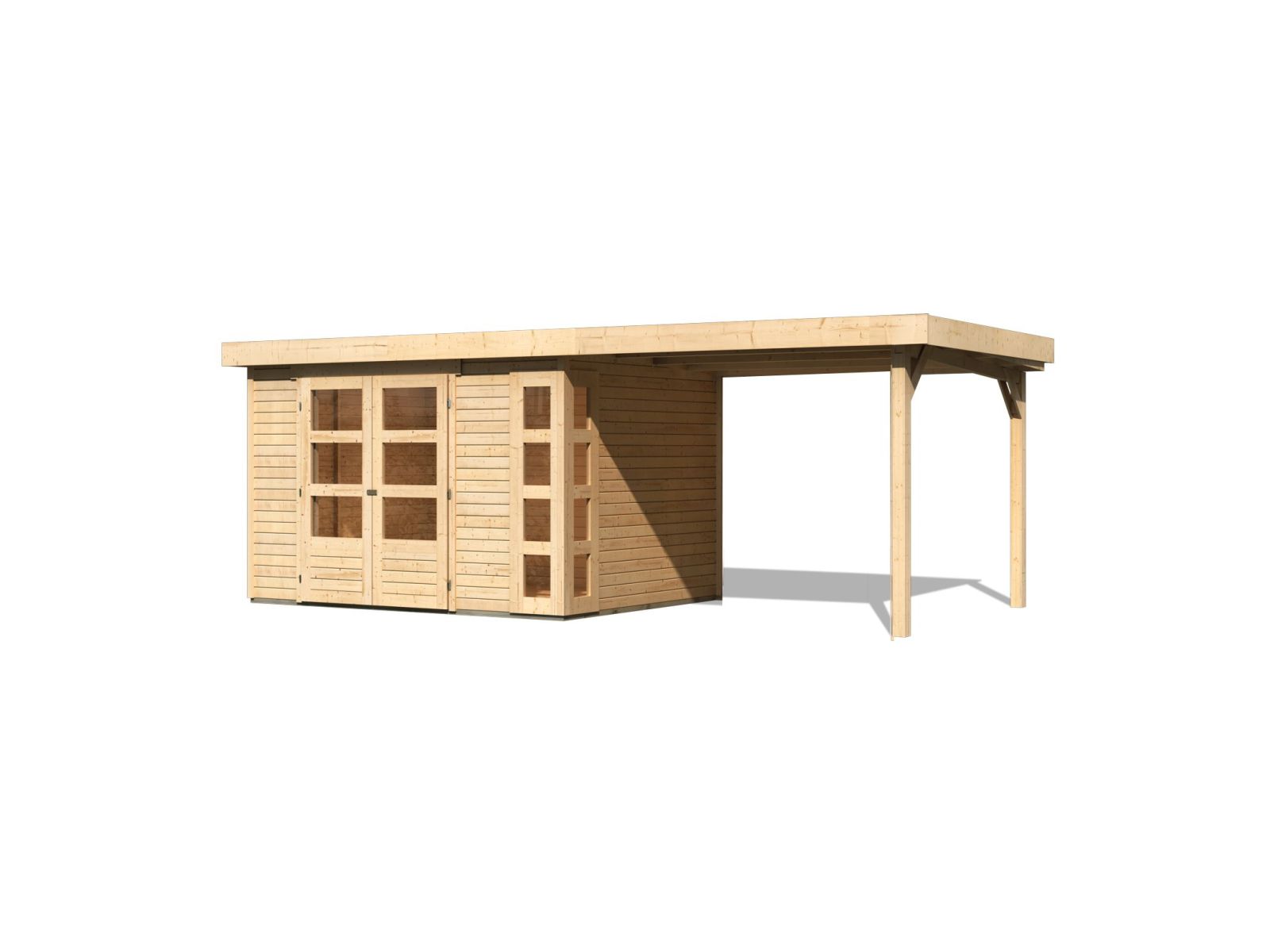 Karibu Gartenhaus Kerko 5 natur mit Anbaudach 2,80 m