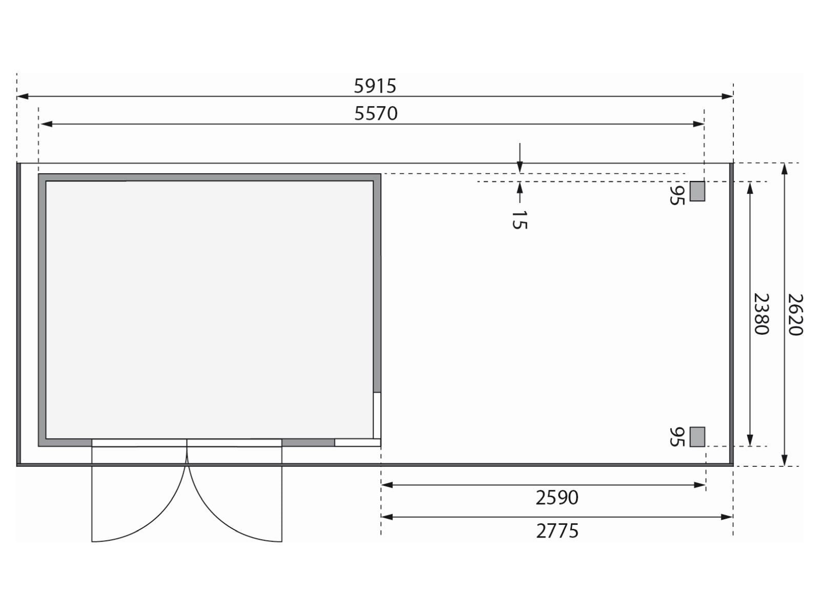 Karibu Gartenhaus Kerko 5 natur mit Anbaudach 2,80 m