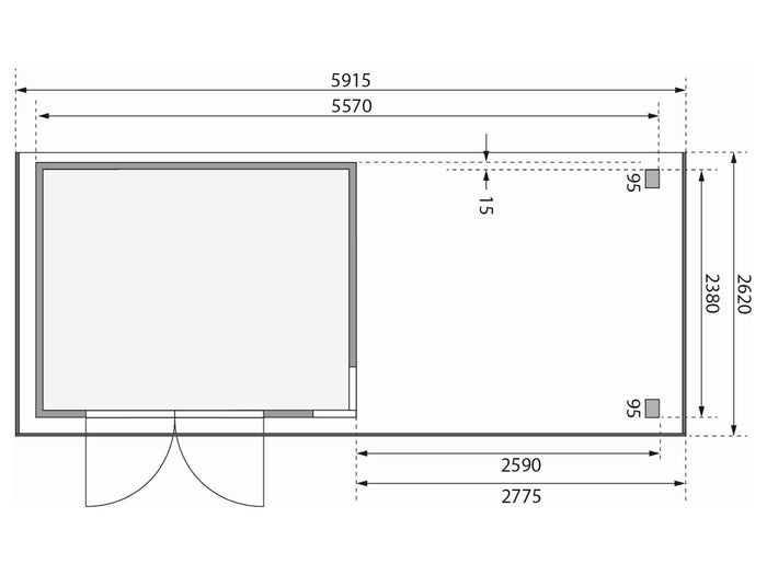 Karibu Gartenhaus Kerko 5 natur mit Anbaudach 2,80 m
