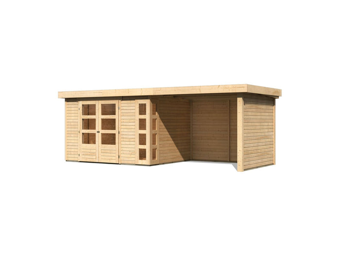 Karibu Gartenhaus Kerko 5 natur mit Anbaudach 2,80 m inkl. Seiten- und Rückwand
