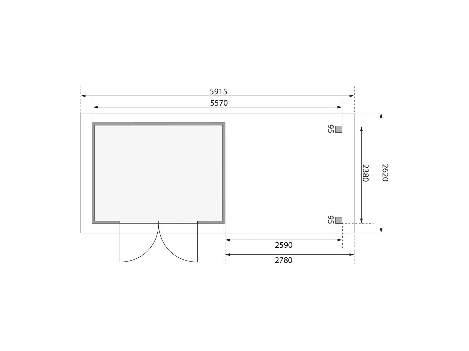 Karibu Gartenhaus Kerko 5 natur mit Anbaudach 2,80 m inkl. Seiten- und Rückwand