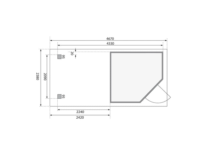 Karibu Gartenhaus Schwandorf 3 natur mit Anbaudach 2,4 m, Rückwand