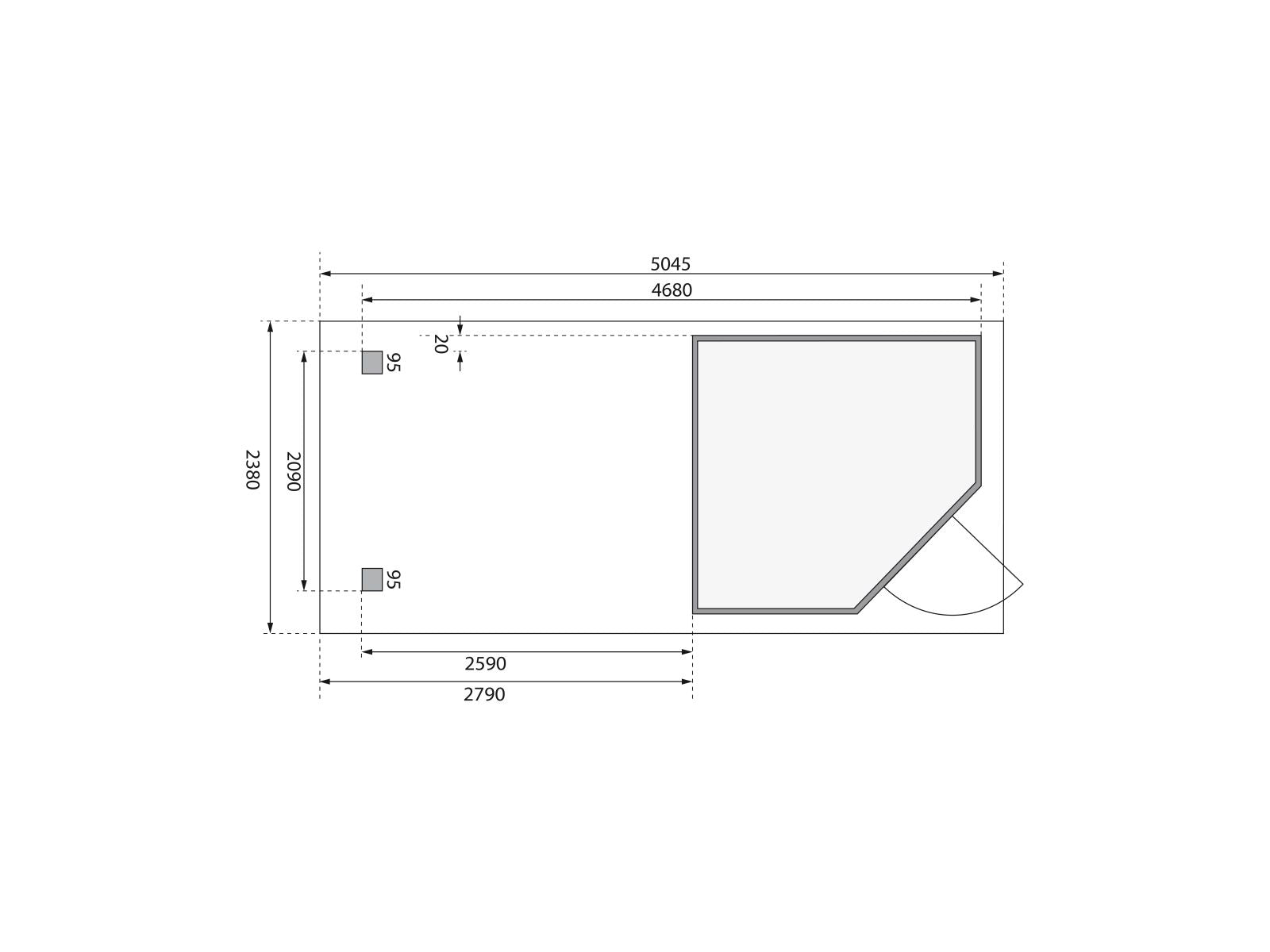 Karibu Gartenhaus Schwandorf 3 natur mit Anbaudach 2,8 m inkl. Rückwand