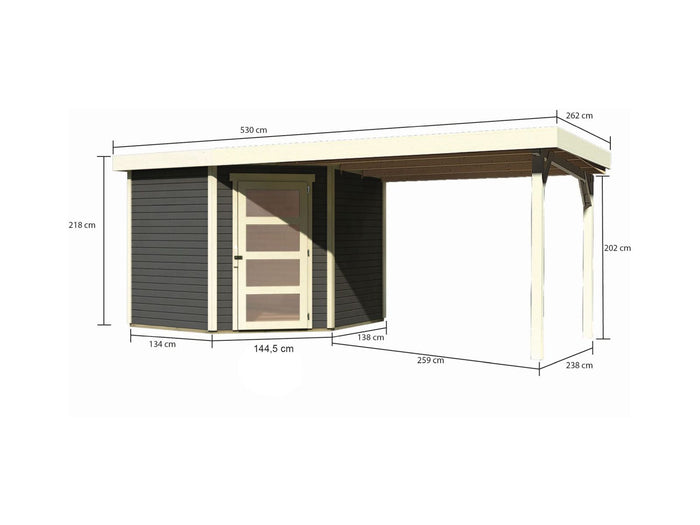 Karibu Gartenhaus Schwandorf 5 terragrau mit Anbaudach 2,8 m