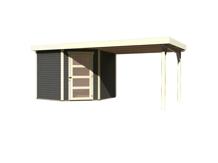 Karibu Gartenhaus Schwandorf 5 terragrau mit Anbaudach 2,8 m