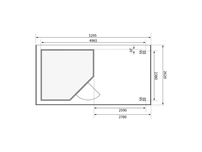 Karibu Gartenhaus Schwandorf 5 natur mit Anbaudach 2,8 m inkl. Rückwand