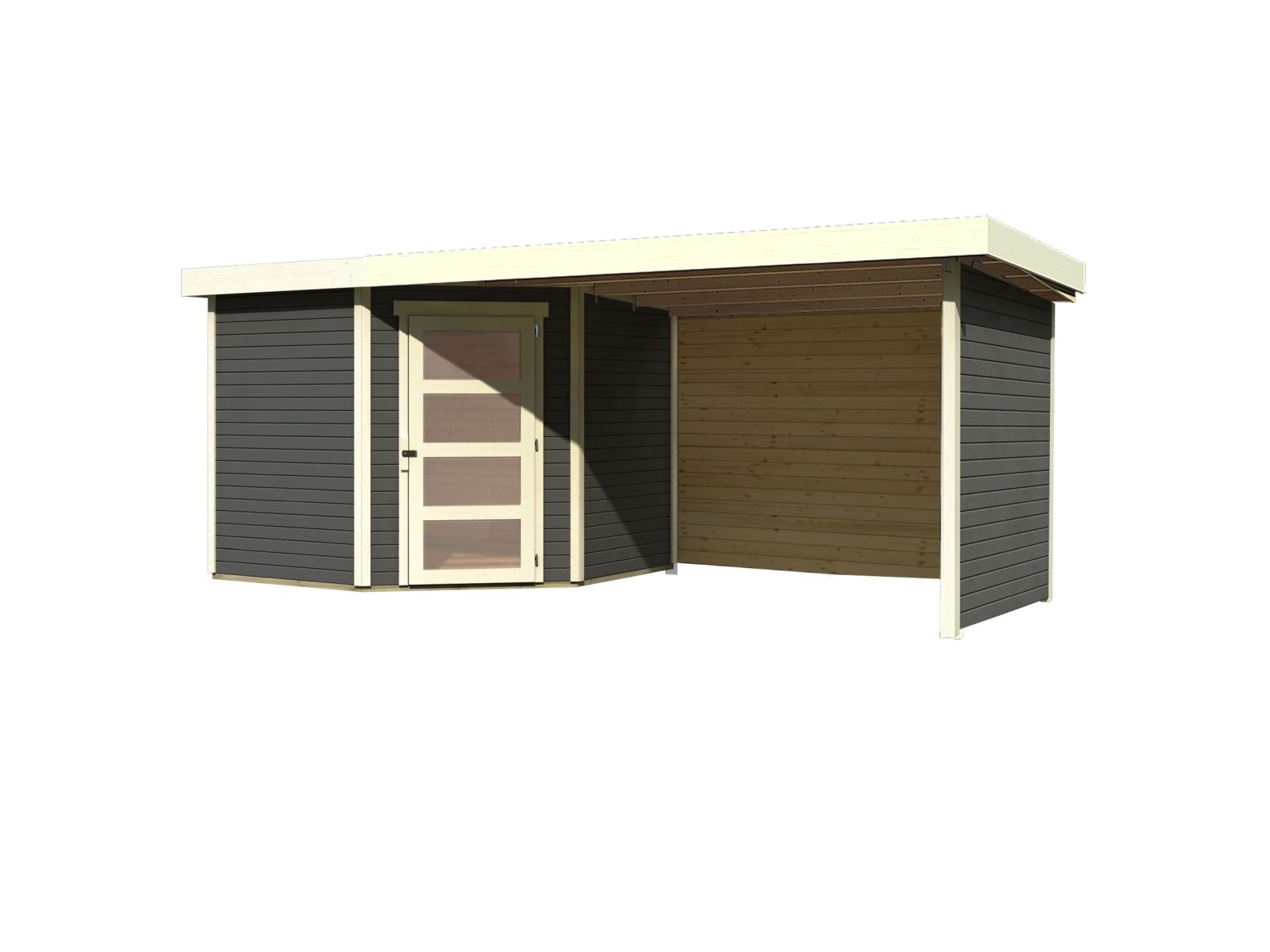 Karibu Gartenhaus Schwandorf 5 natur mit Anbaudach 2,8 m inkl. Seiten- und Rückwand