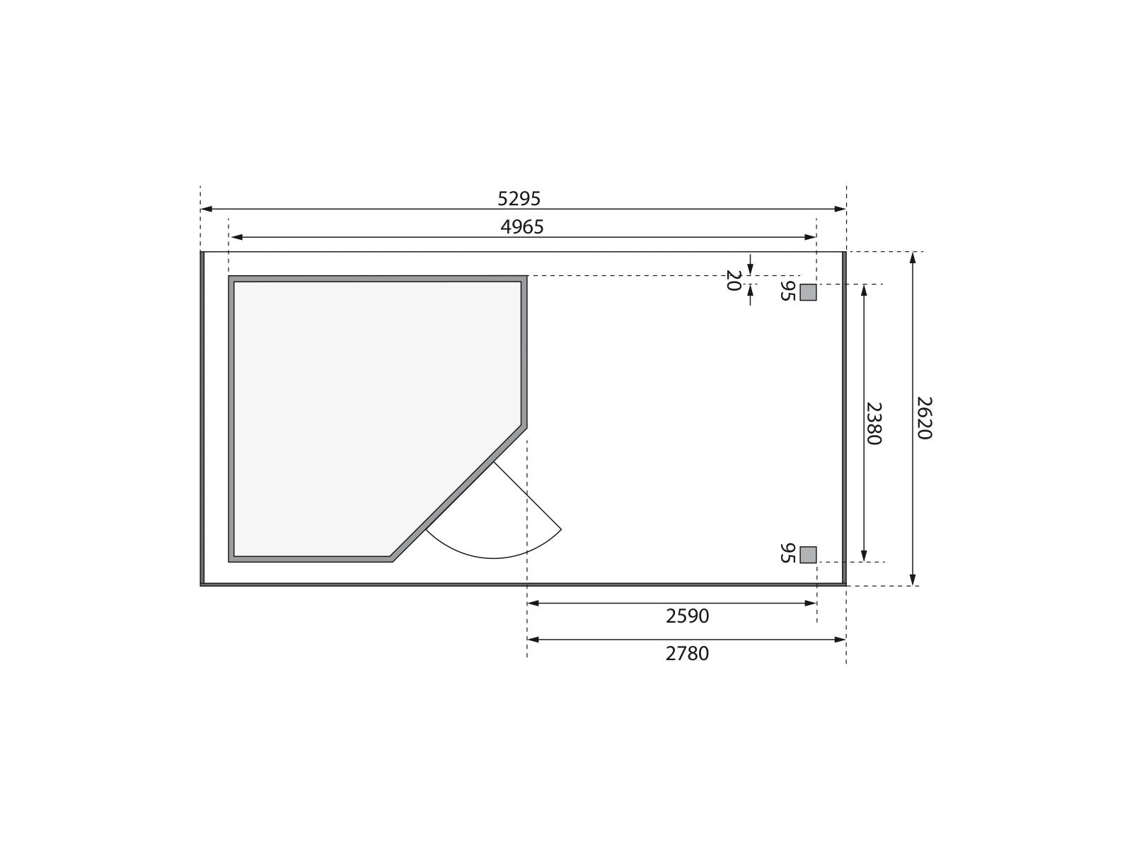 Karibu Gartenhaus Schwandorf 5 natur mit Anbaudach 2,8 m inkl. Seiten- und Rückwand