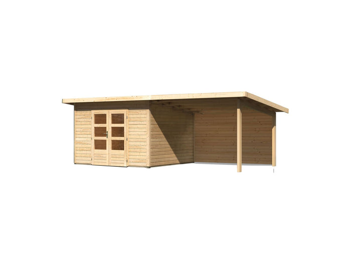 Karibu Gartenhaus Northeim 3 natur mit Anbaudach 3,0 Meter inkl. Rückwand