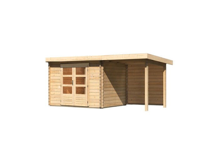 Karibu Gartenhaus Bastrup 3 mit Anbaudach 2 Meter inkl. Rückwand