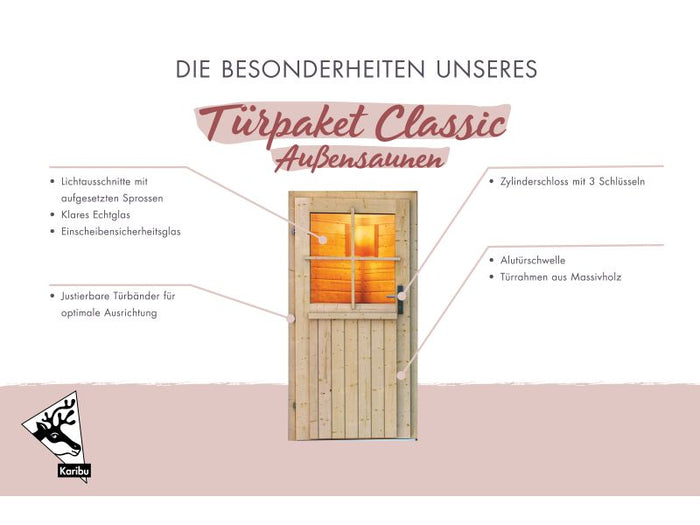 Karibu Türpaket Außensauna Klassisch, naturbelassen,  40 mm Saunahäuser