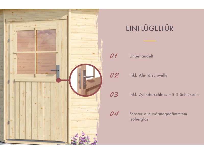 Karibu Türpaket Außensauna Klassisch, naturbelassen,  40 mm Saunahäuser