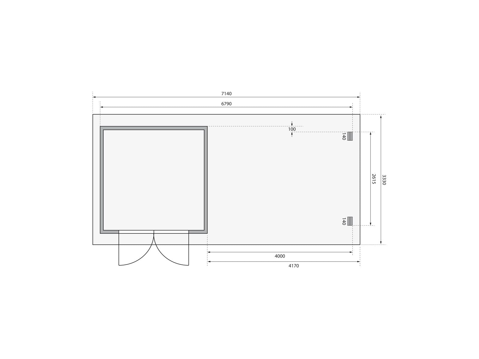 Karibu Gartenhaus Bastrup 5 mit Anbaudach 4 Meter inkl. Rückwand