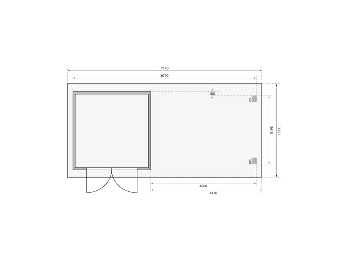 Karibu Gartenhaus Bastrup 5 mit Anbaudach 4 Meter inkl. Rückwand