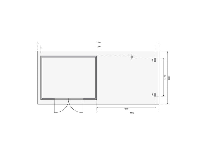 Karibu Gartenhaus Bastrup 7 mit Anbaudach 4 Meter inkl. Rückwand