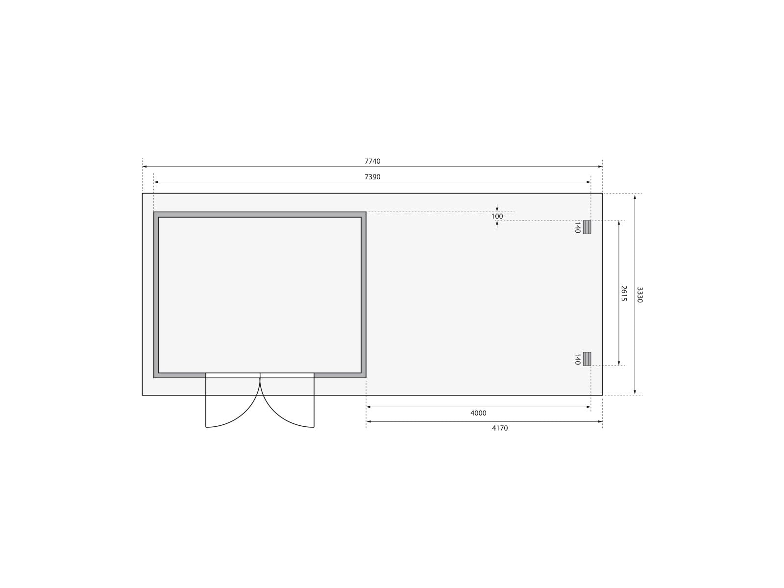 Karibu Gartenhaus Bastrup 7 mit Anbaudach 4 Meter inkl. Rück- und Seitenwand
