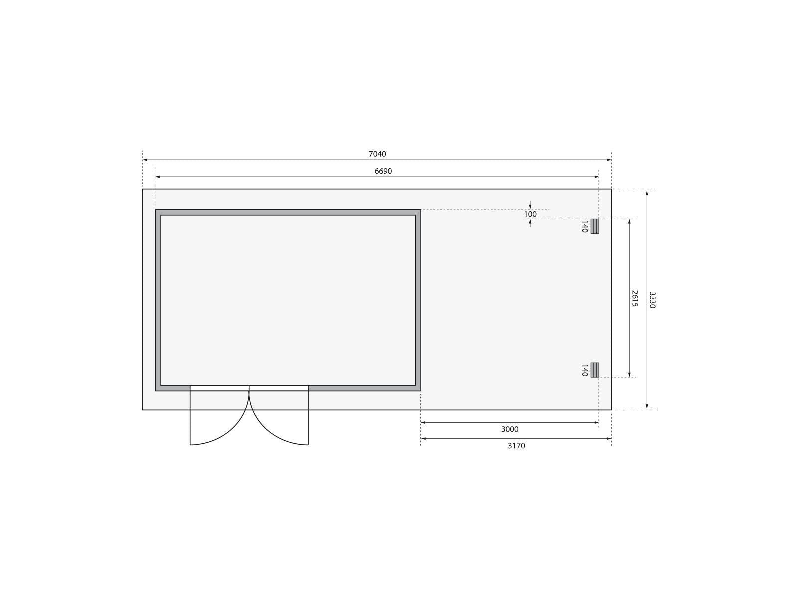 Karibu Gartenhaus Bastrup 8 mit Anbaudach 3 Meter inkl. Rückwand natur