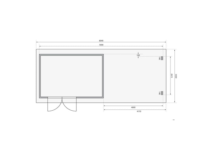Karibu Gartenhaus Bastrup 8 mit Anbaudach 4 Meter inkl. Rückwand