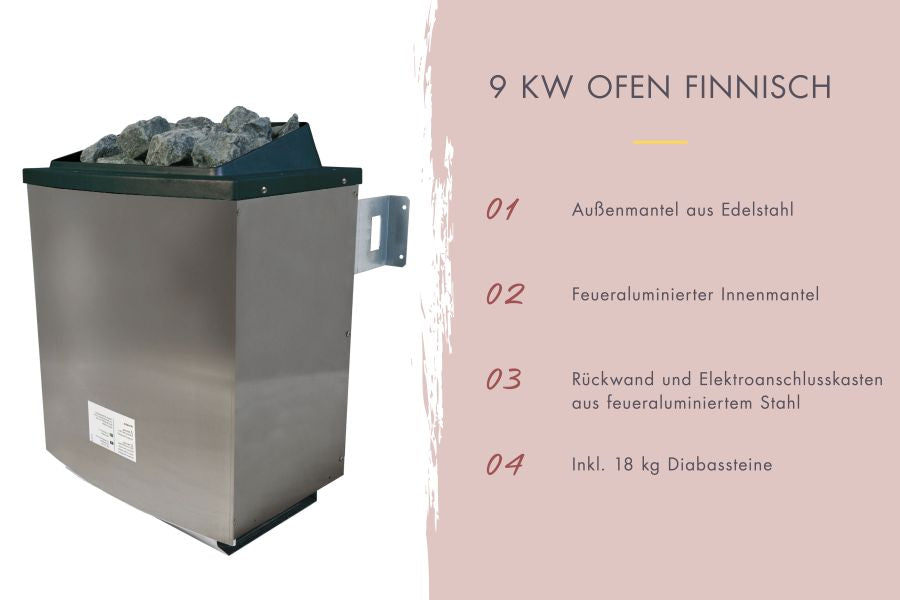 Karibu Saunahaus Caapi 3, inkl. 9 kW Ofen finnisch ext. Steuerung - mit Klarglastür und Fußboden