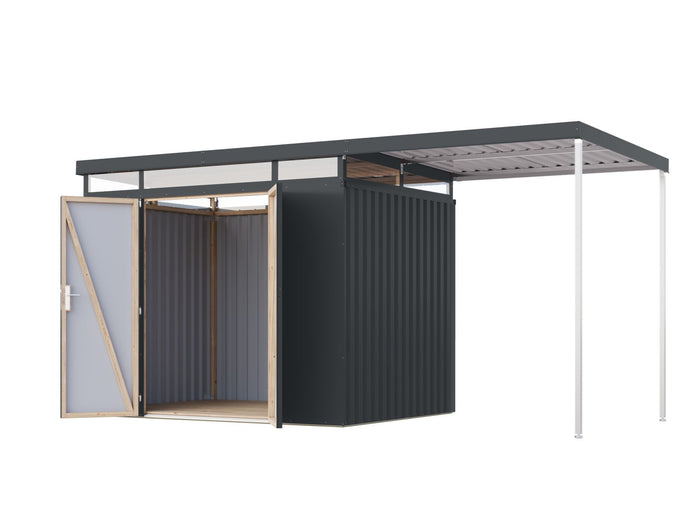 Karibu Metallhaus Aurum 3 in Anthrazit, inkl. Anbaudach 2 m