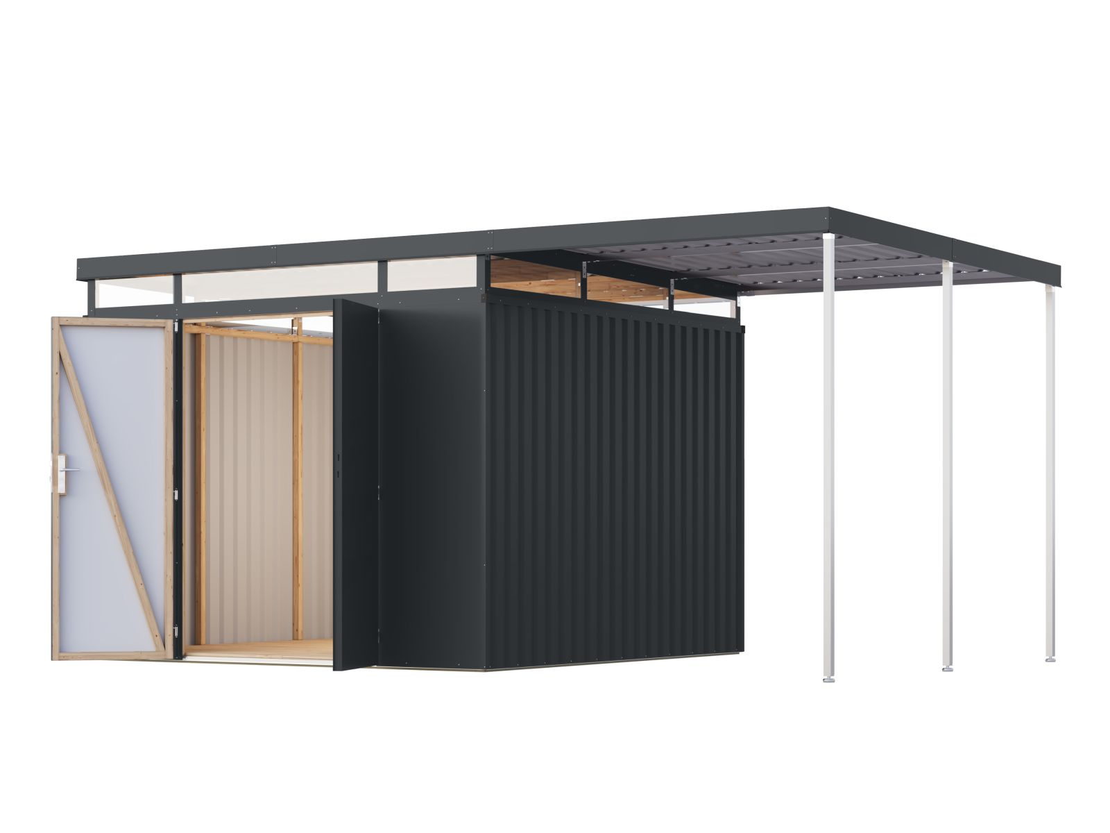 Karibu Metallhaus Aurum 3,5 in Anthrazit, inkl. Anbaudach 2 m