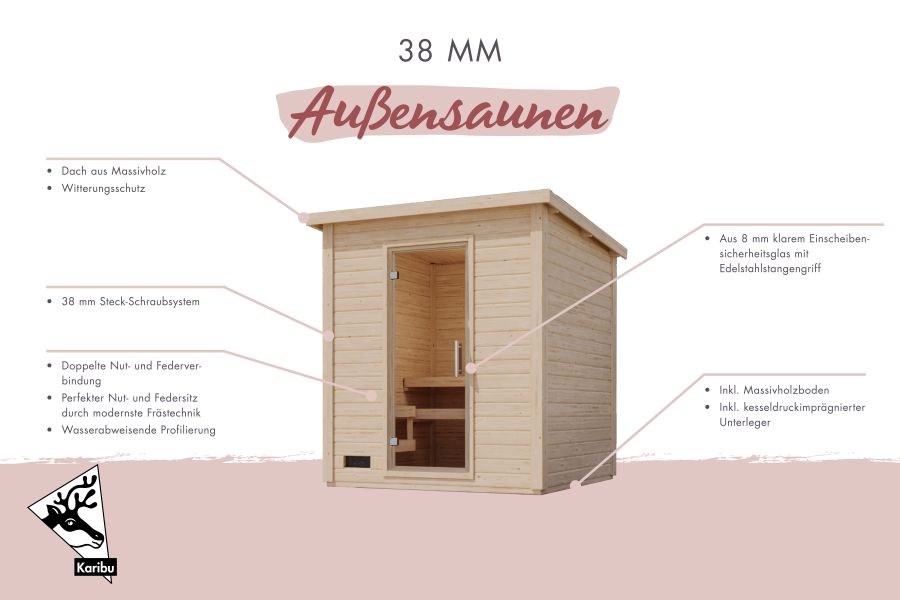 Karibu Saunahaus Caapi 3, ohne Ofen, inkl. Klarglastür und Fußboden