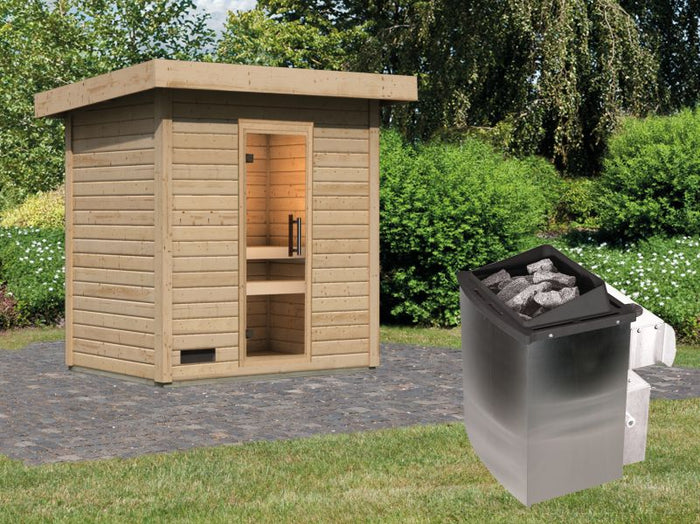 Karibu Saunahaus Caapi 2, inkl. 9 kW Ofen integr. Steuerung, mit Klarglastür und Fußboden