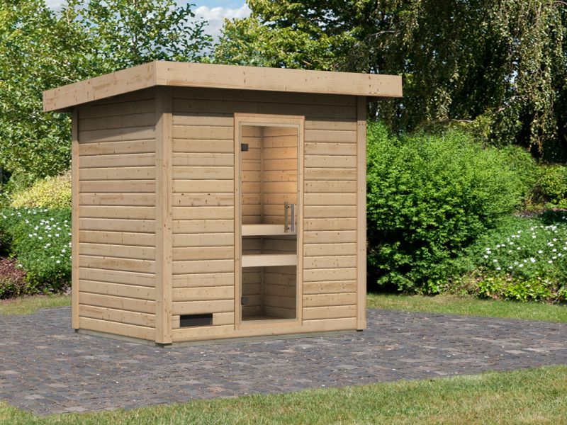 Karibu Saunahaus Caapi 2 38 mm - ohne Ofen - inkl. Klarglastür und Fußboden