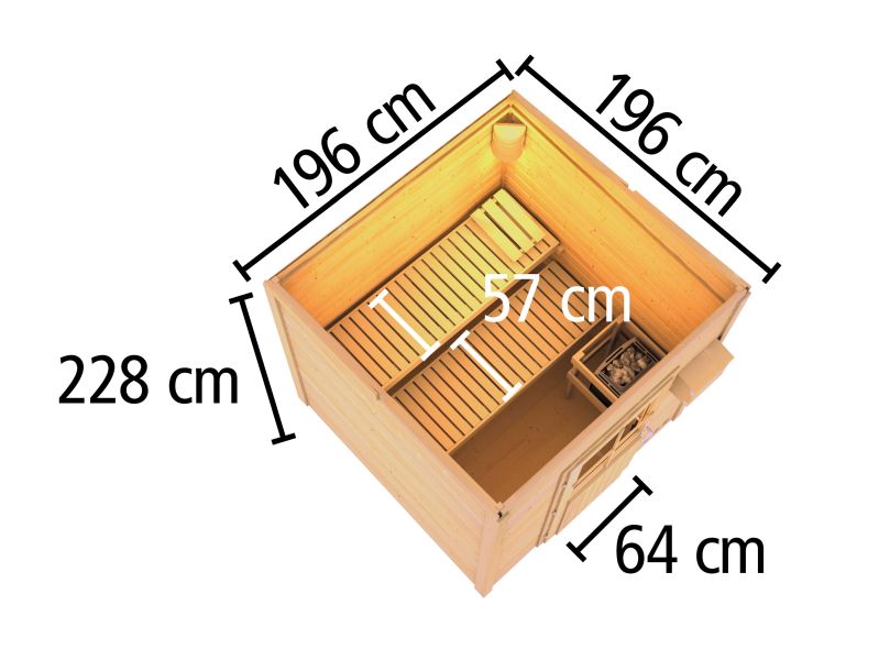 Karibu Saunahaus Caapi 3, ohne Ofen, inkl. Klarglastür und Fußboden