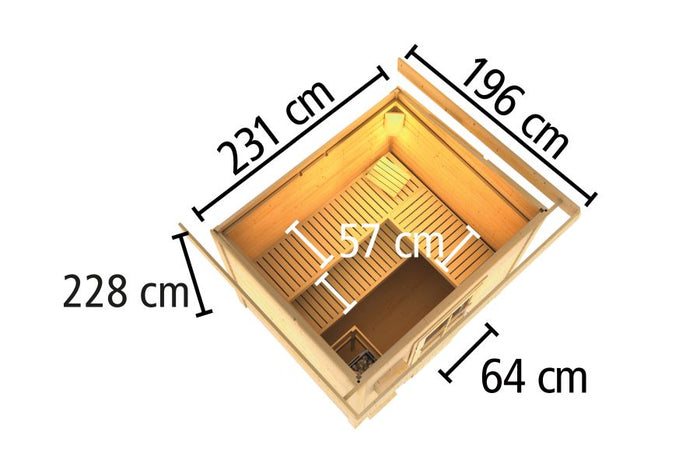 Osb smart choice Saunahaus Hella 3 38 mm - inkl. 9 kW Ofen integr. Steuerung - inkl. Dacheindeckung