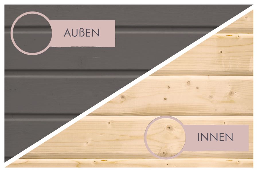 Karibu Saunahaus Caapi 4, terragrau, inkl. 9 kW Ofen integr. Steuerung, mit Klarglastür und Fußboden